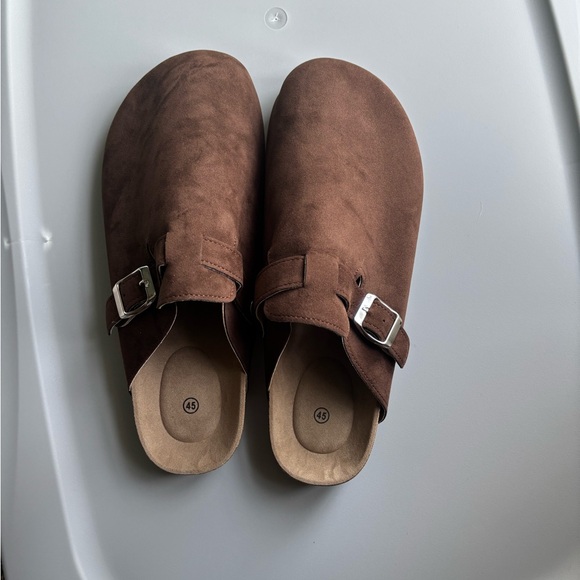 Brown Suede Clogs with Buckle - Picture 2 of 3